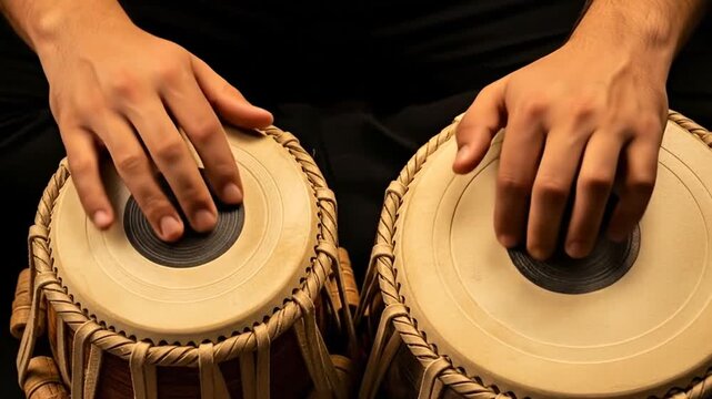 Hands Playing Percussion Instrument Creating Musical Rhythm in Studio