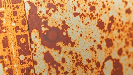 Close-up of aged metal surface with intricate rust patterns, highlighting natural texture and detail.