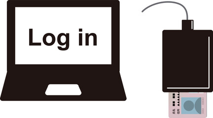 ICカードリーダーでマイナンバーカードを読み取ってログインするイメージイラスト