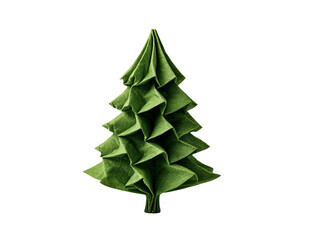 Obraz premium Green folded napkin shaped like a fir tree , isolated on transparent cutout background