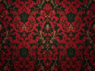 Luxurious Red and Gold Ornate Damask Motif
