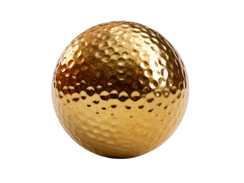Golden textured sphere on a white background , isolated on transparent cutout background

