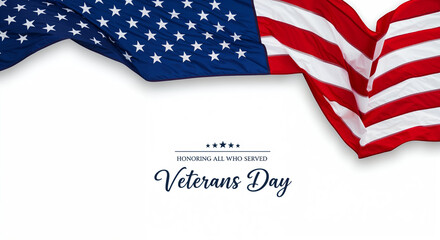 Waving American flag with Veterans Day text on white background united states patriotism