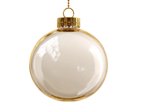 Clear glass ornament with gold trim and chain , isolated on transparent cutout background

