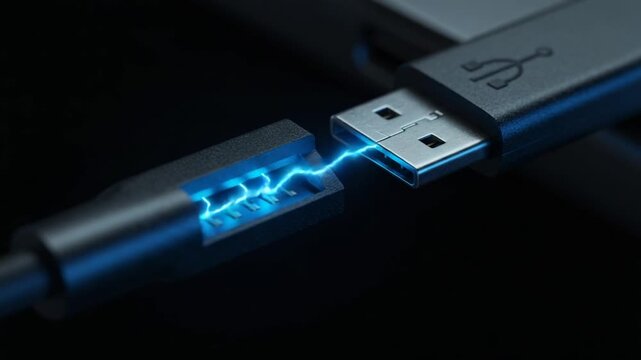 USB connection sparking energy in dark setting