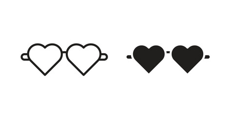 Heart eyeglasses icon illustrations collection. editable stroke outline and flat style