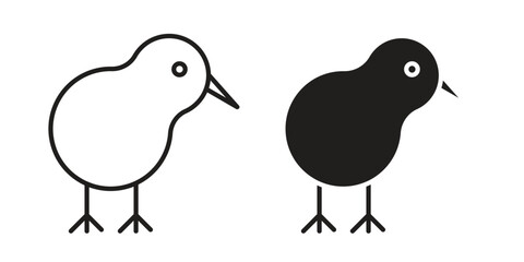 Kiwi bird icon illustrations collection. editable stroke outline and flat style