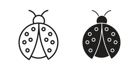 Ladybug icon illustrations collection. editable stroke outline and flat style