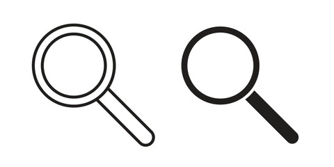 Magnifying glass icon illustrations collection. editable stroke outline and flat style