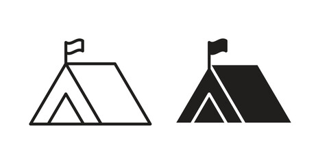 Military tent icon illustrations collection. editable stroke outline and flat style