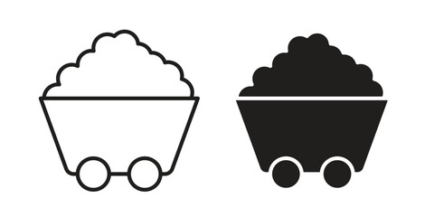 Mine wagon icon illustrations collection. editable stroke outline and flat style