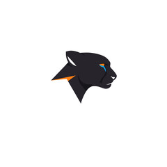 Black Cheetah Head Logo – Modern Minimalist Wild Cat Symbol with Orange and Blue Accents
