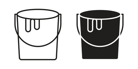 Paint bucket icon illustrations collection. editable stroke outline and flat style