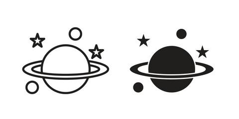 Planet saturn icon illustrations collection. editable stroke outline and flat style © Cristiane