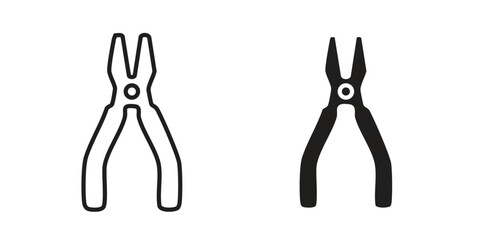 Pliers icon illustrations collection. editable stroke outline and flat style
