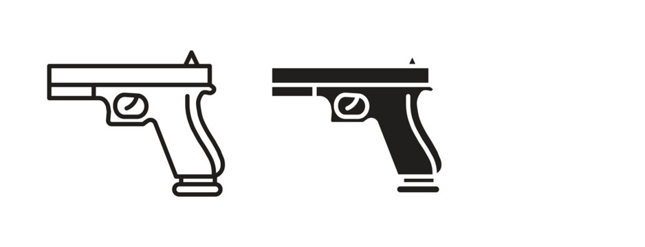 Pistol icon illustrations collection. editable stroke outline and flat style