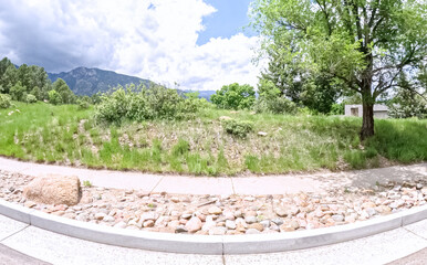 Natural slope with curb and open sky background