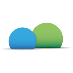 Two Smooth Gradient Spheres One Blue and One Green Partially Overlapping with Subtle Shadows on a White Background representing Connection or Partnership