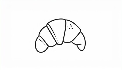 Black and white hand-drawn croissant line art icon. Simple minimalist outline sketch of a French pastry, bakery food.