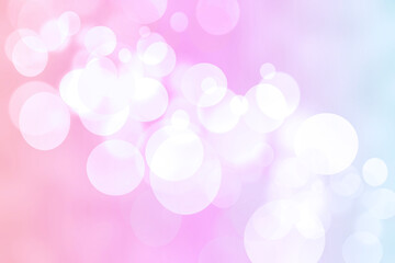 Abstract blurred fresh vivid spring summer light delicate pastel blue pink white yellow bokeh background texture with bright circular soft color lights. Beautiful backdrop illustration.