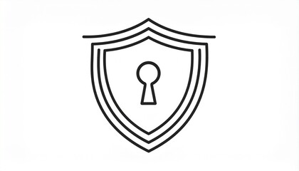 Digital security shield with keyhole icon, outline vector illustration for data protection, privacy, cyber safety and access control