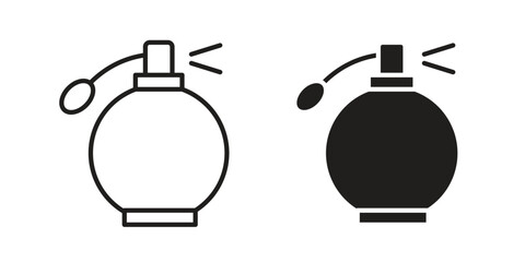 Round perfume bottle icon illustrations collection. editable stroke outline and flat style