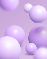 Violet 3D abstract background with glossy spheres in realistic cartoon style