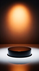 Empty dark podium with spotlight on a reflective surface