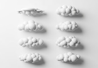 3D Render of White Cloud Shape Formations on a Clean White Seamless Background