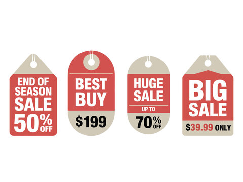 Sale tags end of season best buy huge sale big sale discount offer price