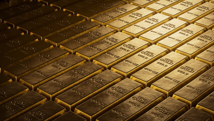 Golden Bars Stacked In A Vault Create Wealth, Luxury, And Precious Metal Richness For Financial Imagery