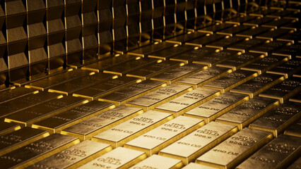 Golden Bars Stacked In A Vault Create Wealth, Luxury, And Precious Metal Richness For Financial Imagery