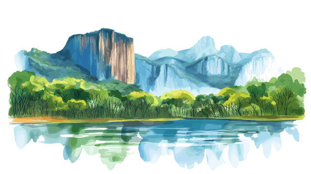 Canaima National Park. Canaima National Park hand drawn watercolor illustration