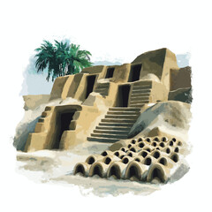Chan Chan Archaeological Site. Chan Chan Archaeological Site hand drawn watercolor illustration