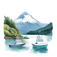 Lake District - Villarrica. Lake District - Villarrica hand drawn watercolor illustration