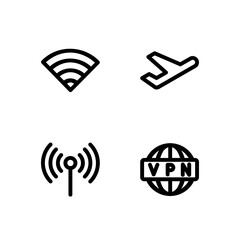 Essential UI Icon Set - WiFi VPN Signal and Airplane Mode Connection Elements
