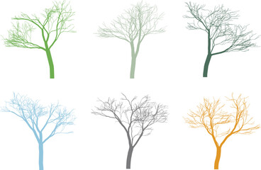 Colorful bare tree branches artistic skeletal tree outlines whimsical nature abstract art