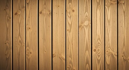 Fototapeta premium Rough sawn wooden planks with visible knots and aged texture, softly lit with golden warm tones.