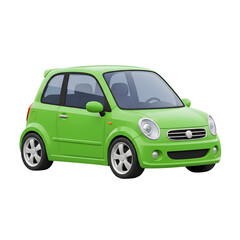 Bright green compact car isolated on transparent background
