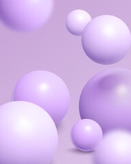 Violet 3D abstract background with glossy spheres in realistic cartoon style