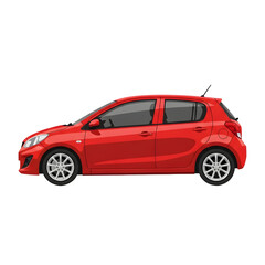 Red hatchback car isolated on transparent background