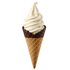 Delicious soft serve ice cream cone with chocolate sprinkles isolated on transparent background