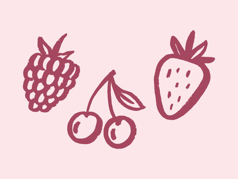 berries cherry strawberry raspberry hand-drawn sketch vector illustration