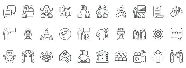 Speaking Icon Set. Contains Icons That Are Relevant For Business. Designed In Vector Outline Style