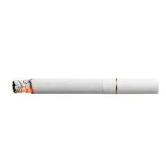 Burning cigarette with glowing ember isolated on transparent background