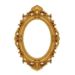 Ornate antique oval gold picture frame isolated on transparent background