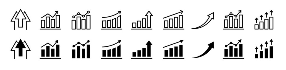 Plakat Growth icon set. Containing arrow up, growing graph, business chart icons. Vector illustration.