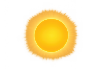 Sun, solar star, or bright light source with glowing corona emitting rays, transparent background