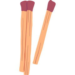 Two wooden matches with burgundy red heads isolated on a white background with one match angled slightly