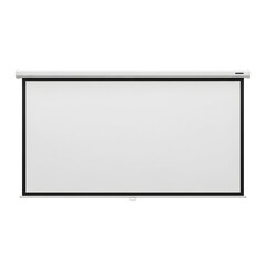 White projector screen pulled down for presentation isolated on transparent background